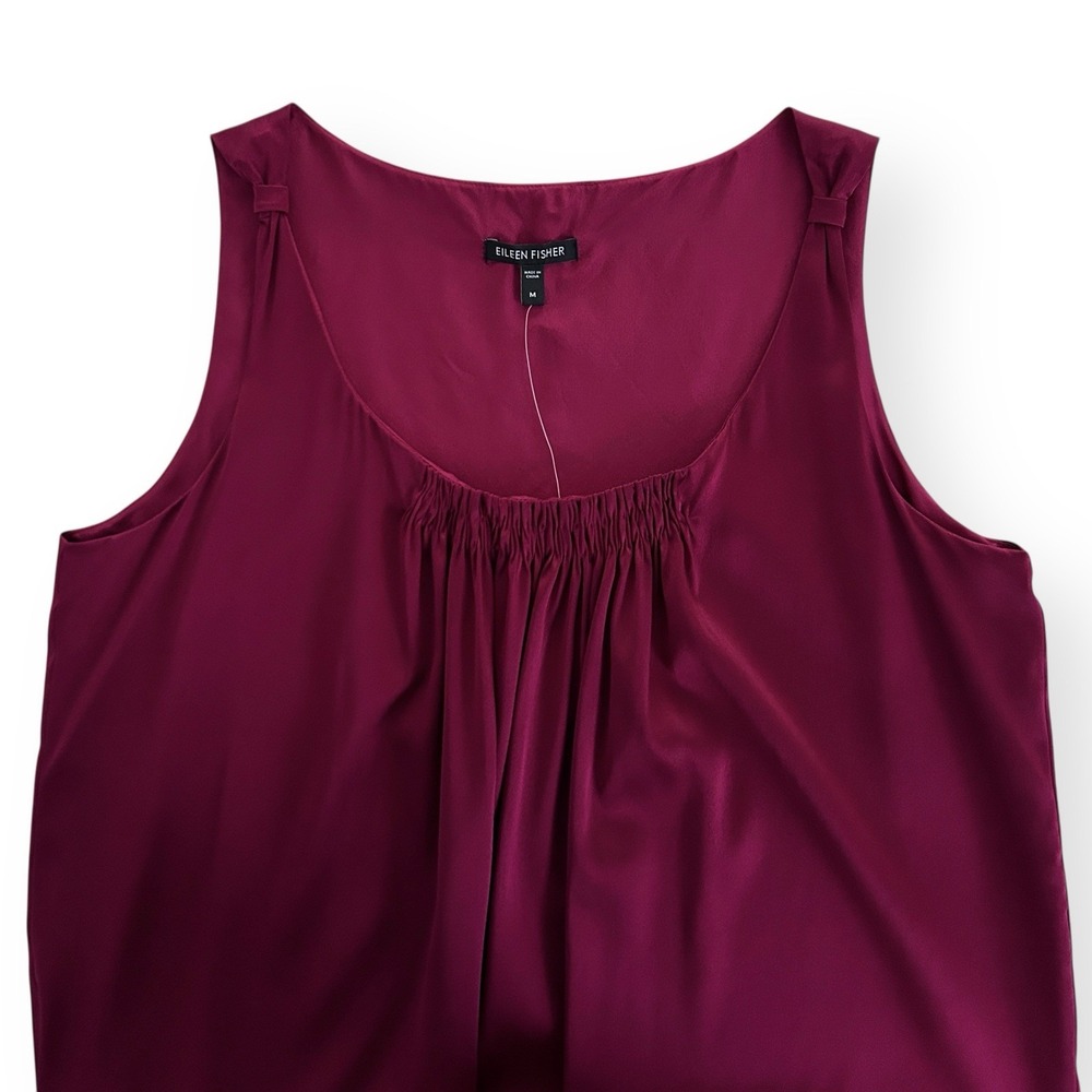 Eileen Fisher Women Med M Hibiscus Red Stretch Silk Charmeuse Sleeveless Top NWT - Picture 4 of 14